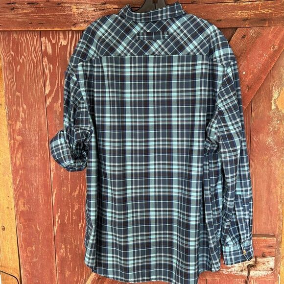 Duluth Trading Co shades of blue plaid button down shirt. Roll tab sleeves. XL. - Picture 6 of 11